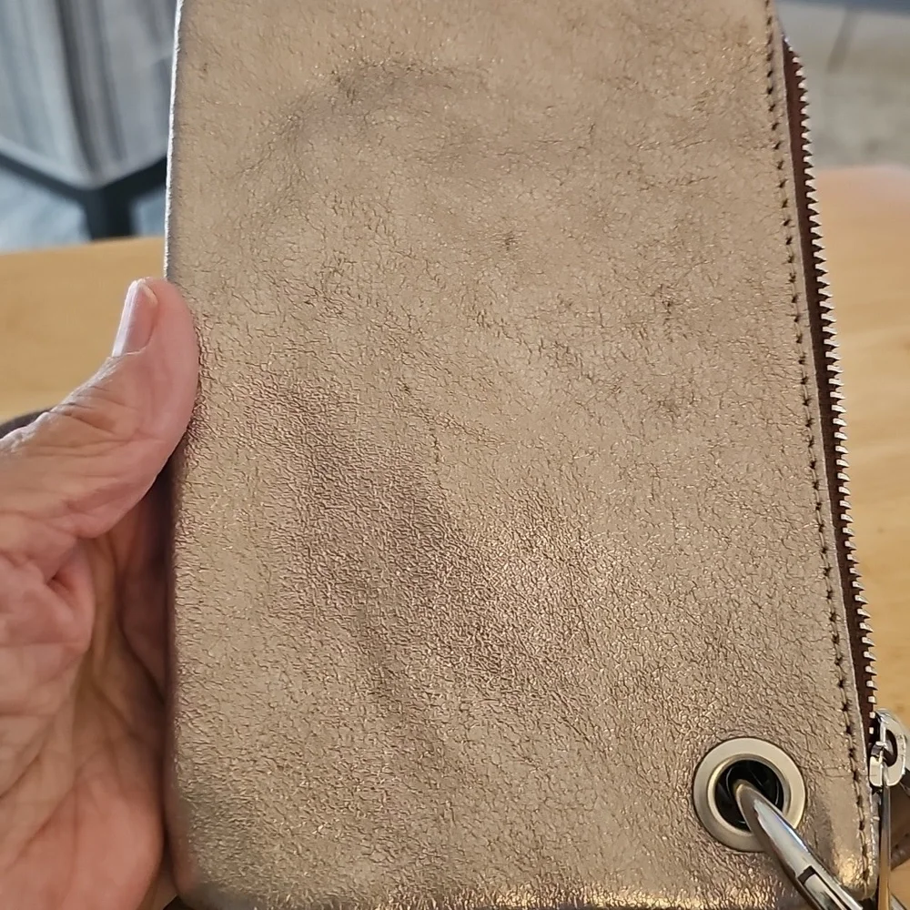 Brown Leather and‎ Suede Zippered Pouchees. Conected With Key Ring.